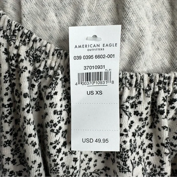 American Eagle Womens Ditsy Floral Mini Dress XS Black Ivory Short Puff Sleeve - Picture 9 of 10